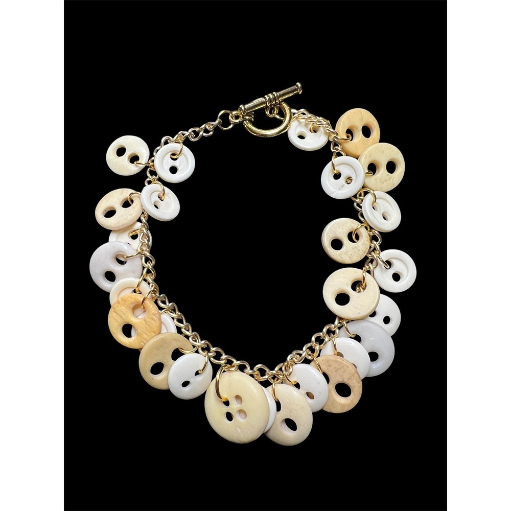 Vintage Button Charm Bracelet With Vintage Bone Buttons - 8 Inch